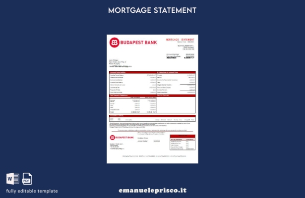 stile verificato Modello di estratto conto del mutuo bancario Ungheria Budapest 